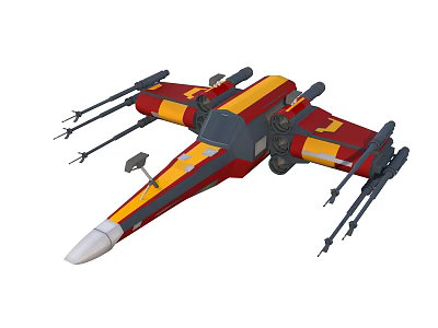 Red Yellow Sci Fi Fighter Jet Model With Multiple Weapons 3d model