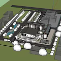 Modern Style Multi storey Building Exterior With Brown White Facade Green Lawn And Trees