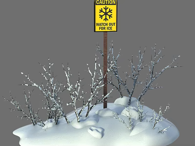 Traffic Sign With Caution Wind Chill Hazard Police In Snowy Area With Branches 3d model