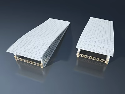Pair of White Grid Patterned Swing Doors with Decorative Base Frames in 3D Rendering 3d model
