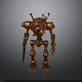 Steampunk Robot Figure With Mechanical Gears Copper Body And Sword