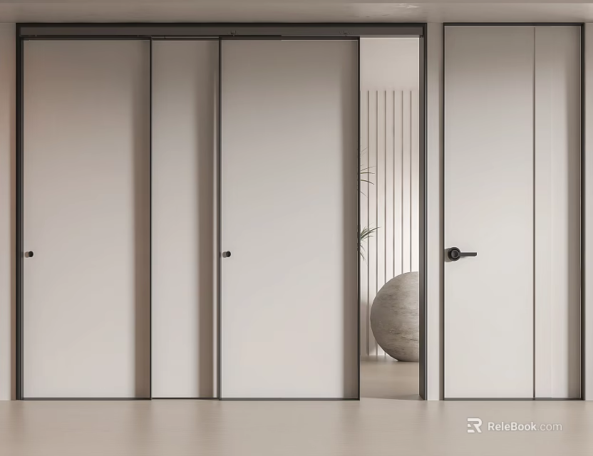 Modern Interior Sliding Doors With White Panels And Black Sleek Frames 3d model 