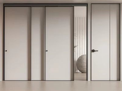 Modern Interior Sliding Doors With White Panels And Black Sleek Frames 3d model