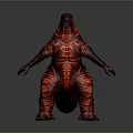 Red Monster Creature With Intricate Texture Scales And Sharp Claws In Standing Pose