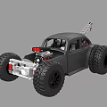Black Modified Beetle Style Off Road Car With Large Tires Roof Ladder And Exposed Engine