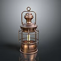 Vintage Copper Lantern With Handle Metal Frame Glass Shade And Light Bulb