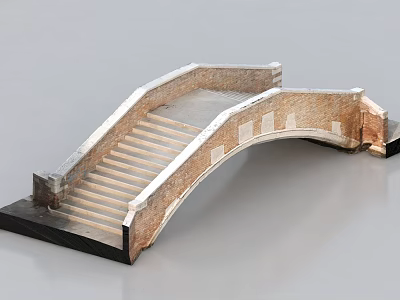 Traditional Stone Arch Bridge with Stairs and Decorative Stone Railings 3d model