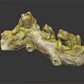 Three Colorful Ceramic Frog Figurines Perched On Tree Branch Decorative Base