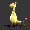 Yellow Doll with Black and White Striped Neck and Pink Ball on Grass Base