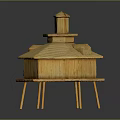 Handcrafted Wooden Decorative Structure With Multi Tiered Design And Small Tower On Top