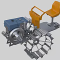 Agricultural Paddy Field Tilling Equipment With Yellow Seat Blue Engine And Metal Wheels