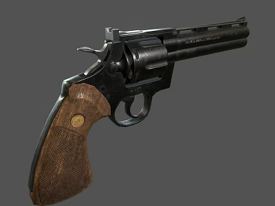 Vintage Revolver With Black Metal Body And Brown Textured Wooden Grip 3d model Vintage Revolver With Black Metal Body And Brown Textured Wooden Grip 3d model