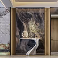 Modern Luxury Living Dining Room Interior With Marble Walls Wooden Elements And Sculptural Console Table