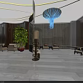 Modern Luxury Sales Office Interior Design With Chandelier Sofa Seats Green Plants And Marble Floor