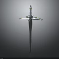 3D Model Decorative Sword With Metallic Sharp Blade And Colorful Wing Like Structures 3d model