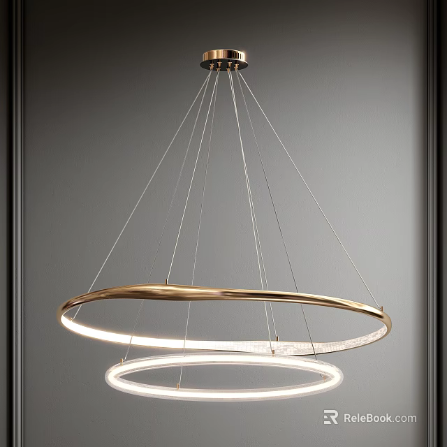 Modern Double Ring Metallic Chandelier With Illuminated Circular Design For Interior Ceiling 3d model 