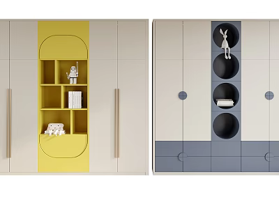 Modern Colored Wardrobe Design With Open Storage Compartments And Decorative Elements 3d model