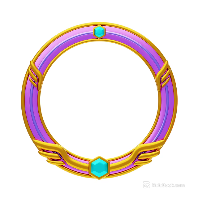 Decorative Ornament Set With Golden Accents Purple Ring And Blue Gemstones 3d model 
