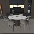 Modern Round Dining Table Set With Marble Top Rotating Tray And White Chairs 3d model
