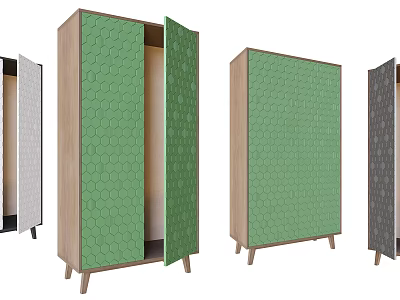 Modern Wardrobe With Green Honeycomb Pattern Wooden Frame Multiple Colors And Open Door 3d model