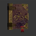 Ancient Grimoire Featuring Purple Cover Golden Edges Blue Spiral Design And Red Ribbon Bookmark