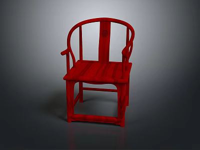 Red Chinese Traditional Wooden Chair With Curved Back And Armrest Design 3d model
