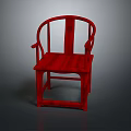 Red Chinese Traditional Wooden Chair With Curved Back And Armrest Design