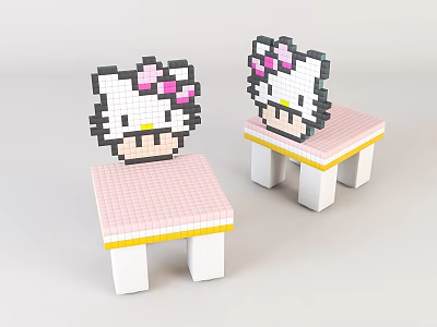 Cute Pixel Art Hello Kitty Children's Chair With Pink Seat White Legs And Yellow Trim 3d model