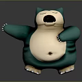 3D Model of Snorlax with Green and Beige Body Open Mouth and Outstretched Arms