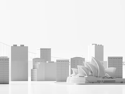 Sydney Opera House Silhouette With Modern City Skyline In Black And White 3d model