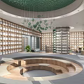 Artistic Library Space With Circular Layout And Bookshelves 3d model