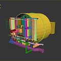 Yellow Industrial Mixing Equipment With Metal Structure Support Frame And Blue Components