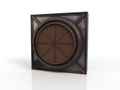 Dark Colored Metal Industrial Equipment With Square Frame And Circular Grid Design 3d model