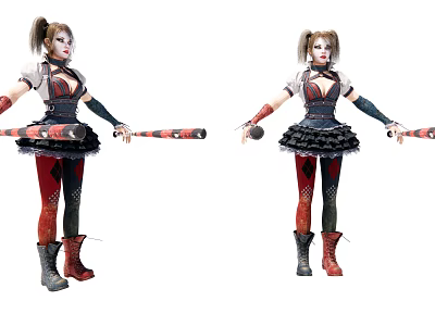 Game Movie Character With Pigtails Red Black Outfit Holding Baseball Bat 3d model