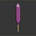Purple Bitten Melting Popsicle on Wooden Stick with Drips Against Gray Background