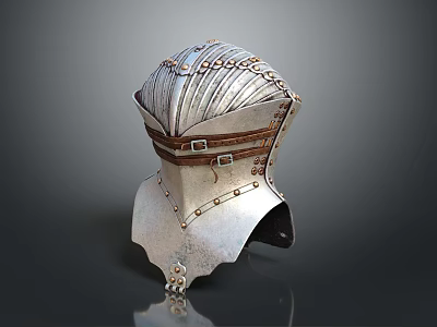Medieval Metal Helmet With Leather Straps And Rivets Historical Armor Design 3d model