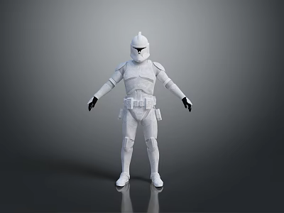 3D White Armored Character Model With Helmet Body Armor Utility Belt And Boots 3d model