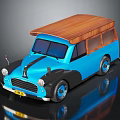 Vintage Blue Station Wagon With Wooden Roof And Classic Design Features