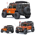 Orange Off-road Car With Roof Rack Spotlights Large Tires And Door Emblem