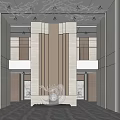 Modern Front Desk Reception Area In Elegant Lobby With Marble Floor And Metal Sculpture