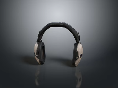 Stylish Protective Earmuffs With Black Headband And Beige Ear Cups 3d model
