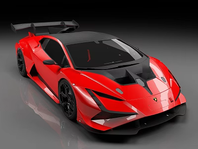 Red Sports Car With Black Roof Rear Spoiler And Sleek Aerodynamic Design 3d model