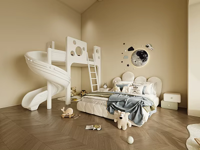 Kids Room Interior With Bunk Bed Slide Moon Star Decor Pillows And Toys 3d model
