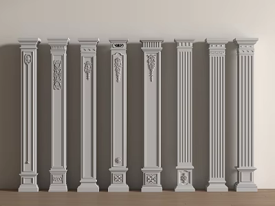 White Carved Decorative Columns Arranged In Multiple Rows For Interior Design 3d model