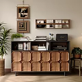 Modern Wooden Bookcase With Decorative Artworks Green Plants Photos And Small Items