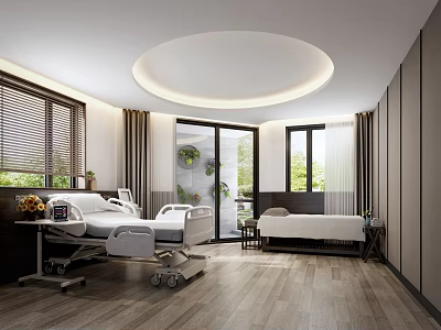 Modern Hospital Outpatient Clinic Patient Room With Medical Beds And Natural Light 3d model