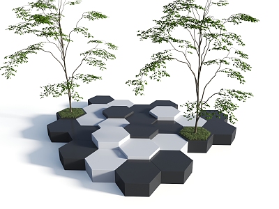 Modern tree pool hexagonal tree pool stool 3d model