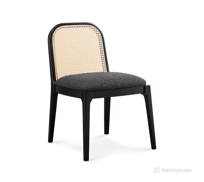 Modern Black Frame Dining Chair With Woven Backrest And Gray Padded Seat 3d model 