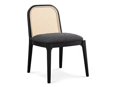 Modern Black Frame Dining Chair With Woven Backrest And Gray Padded Seat 3d model