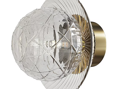 Diamond Cut Transparent Glass Globe Wall Light With Gold Base And Radiant Design 3d model